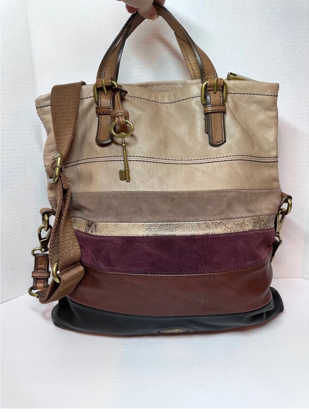 Vintage FOSSIL Explorer Leather multicolour tote, beautiful